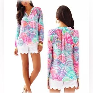 NWOT Lilly Pulitzer Pink Colorful Shell Silk Blouse Top
